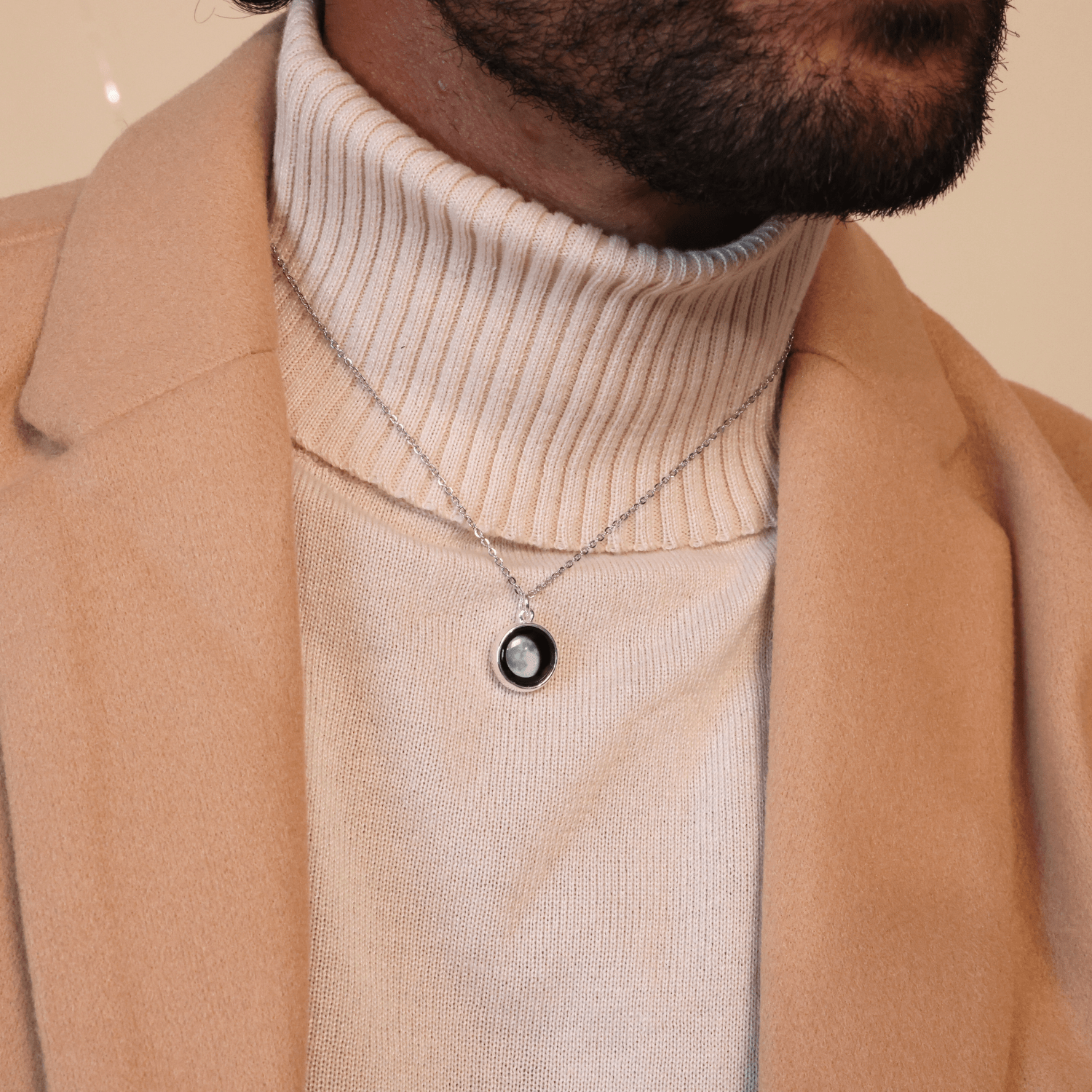 Men Necklace Outside Of Turtleneck Yellow Chimes Chain Pendant For
