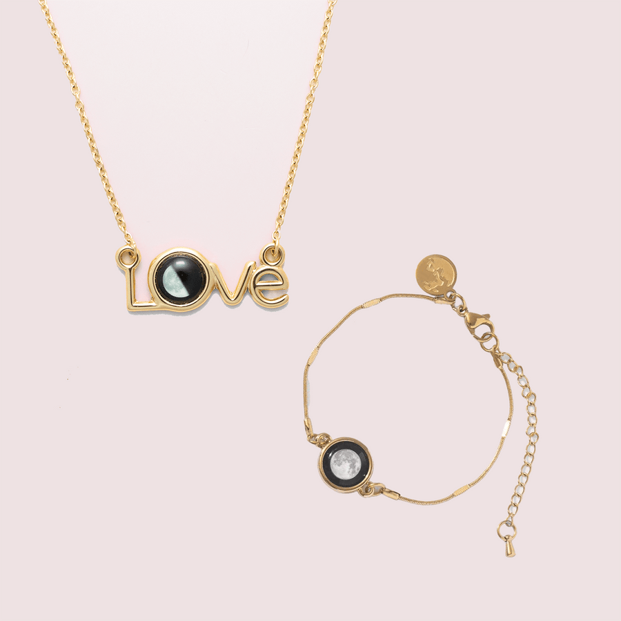 Luna Love Necklace and Satellite Bracelet in Gold Bundle