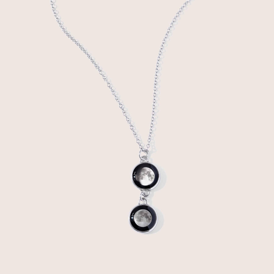 Lunar Twin Charm Necklace In Stainless Steel