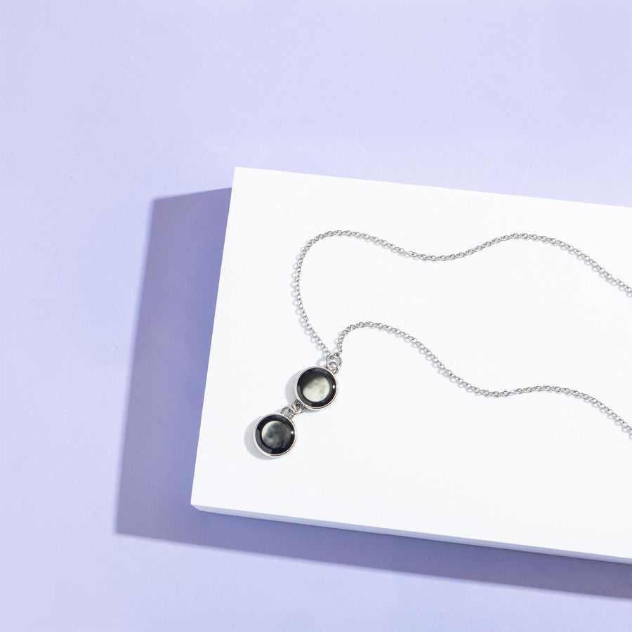 Lunar Twin Charm Necklace In Stainless Steel