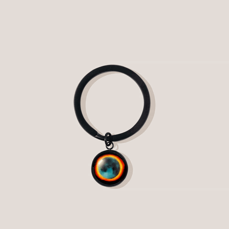 Porte-clés souvenir de l'éclipse solaire et de la lune, noir
