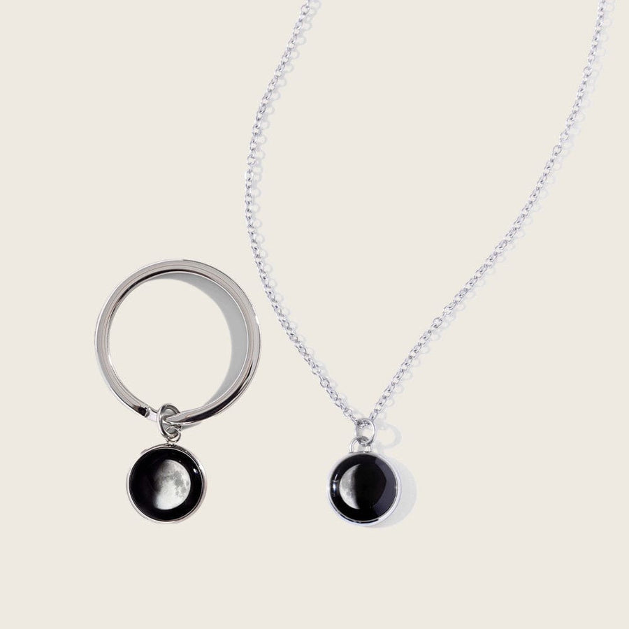 Moon Memory Key Ring and Elegance Stainless Steel necklace Bundle