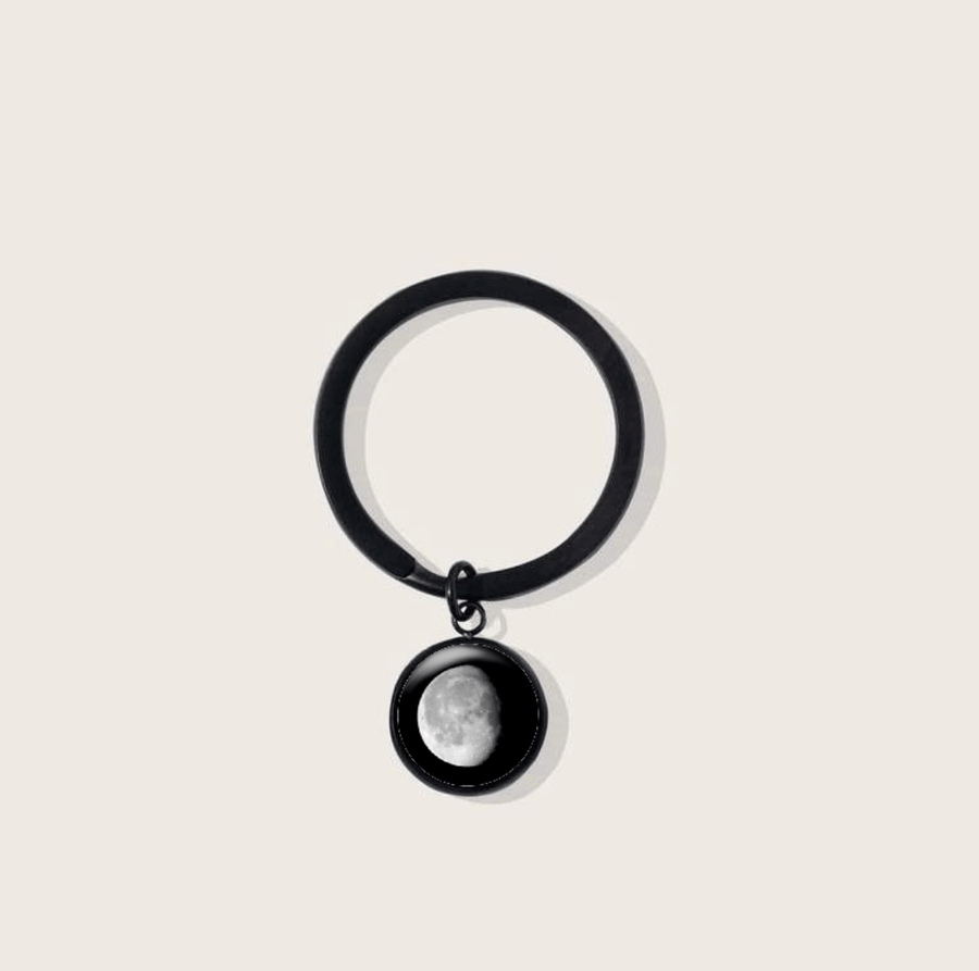 Moon Memory Key Chain in Black and Stainless Steel