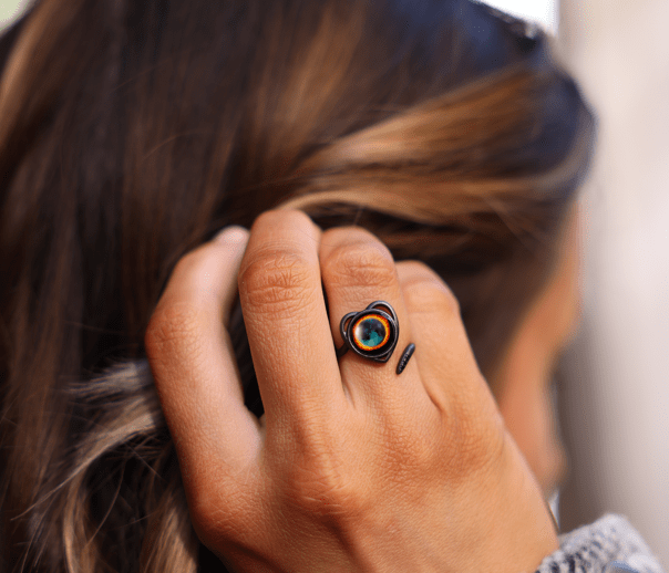 Solar Eclipse Luna Love Ring in Matte Black