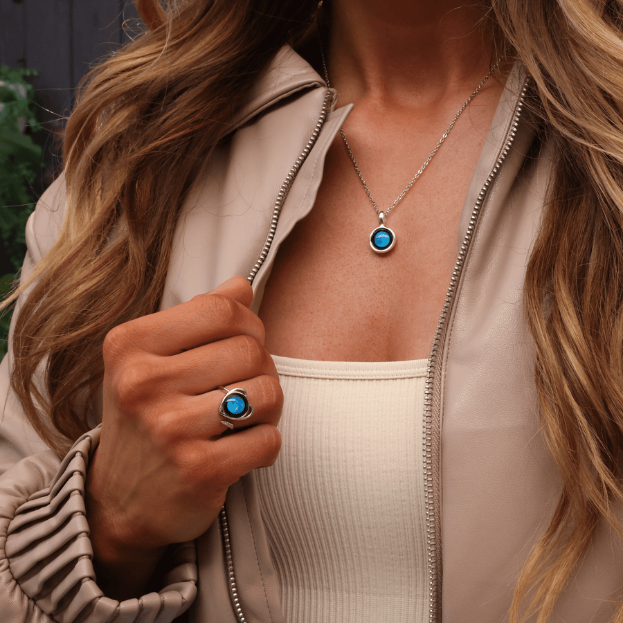 Sky Light Necklace and Luna Love ring bundle in silver