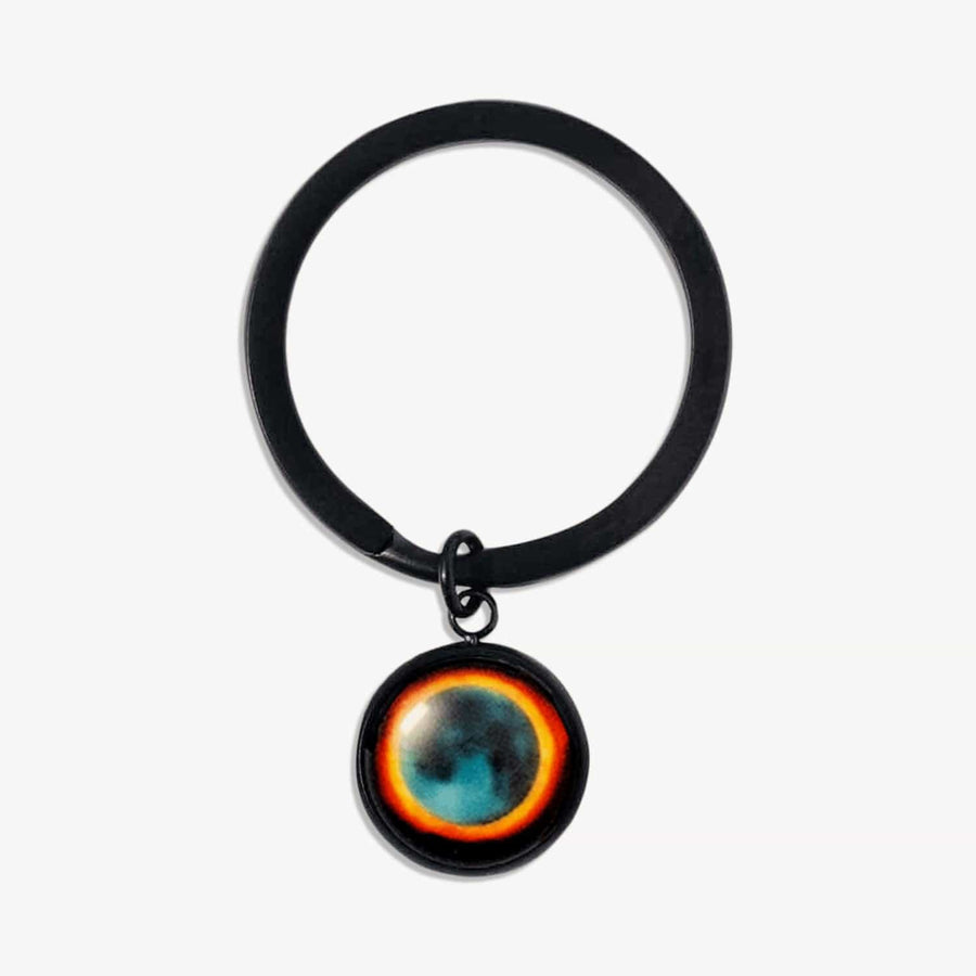 Porte-clés souvenir de l'éclipse solaire et de la lune, noir