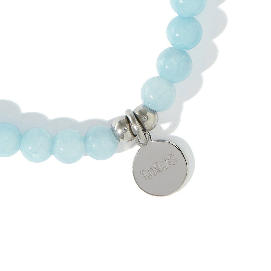 Engravable tag on Calm & Glow Beaded Bracelet