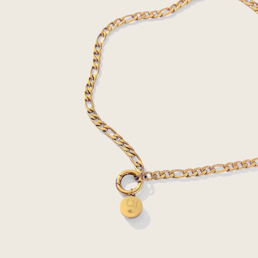 Engravable tag on Figaro Necklace in Gold