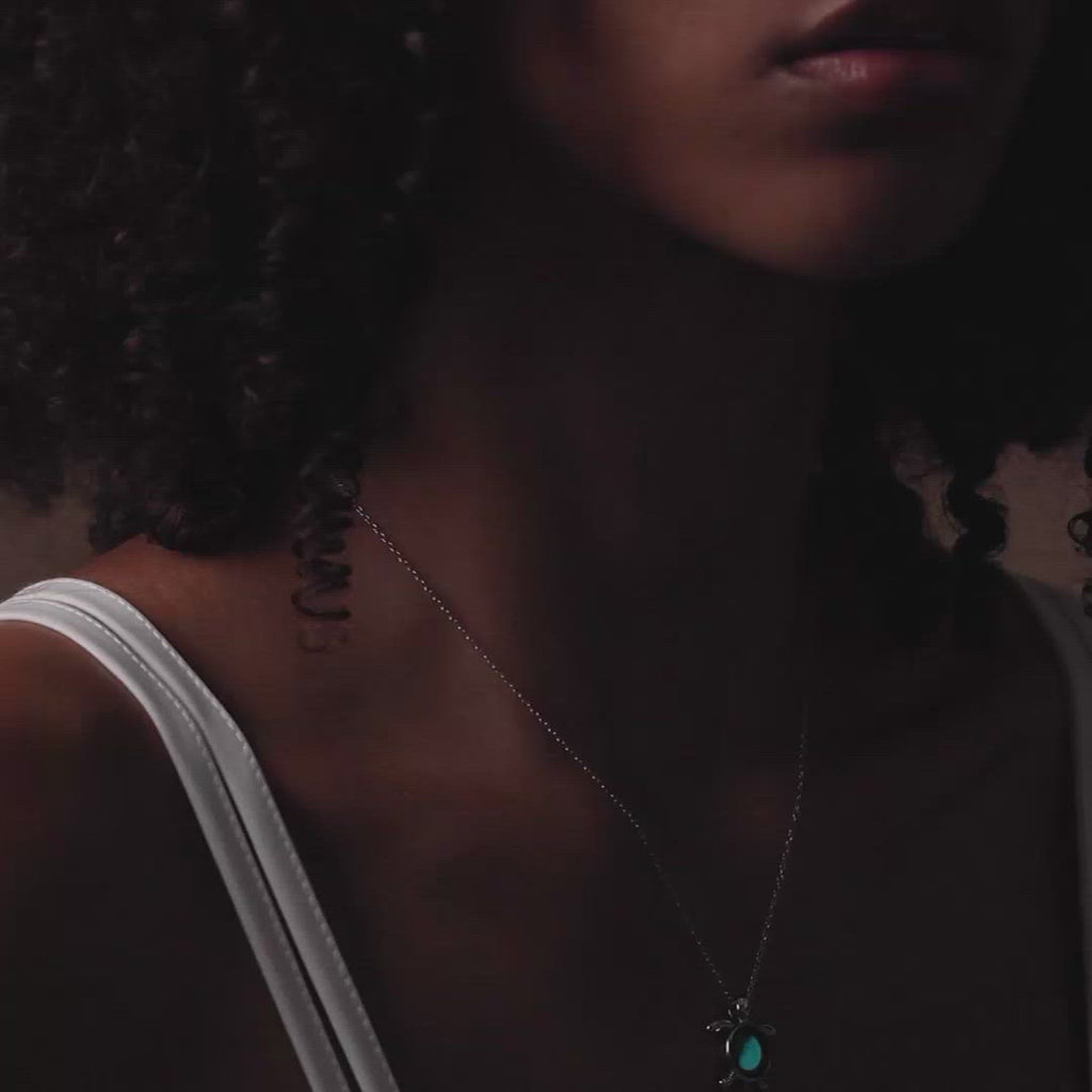 Video of woman wearing Sea Moon Necklace