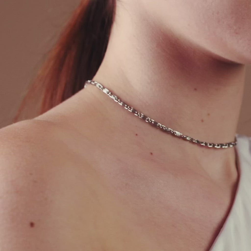 Video of woman wearing Celestial Curb Chain in Stainless Steel
