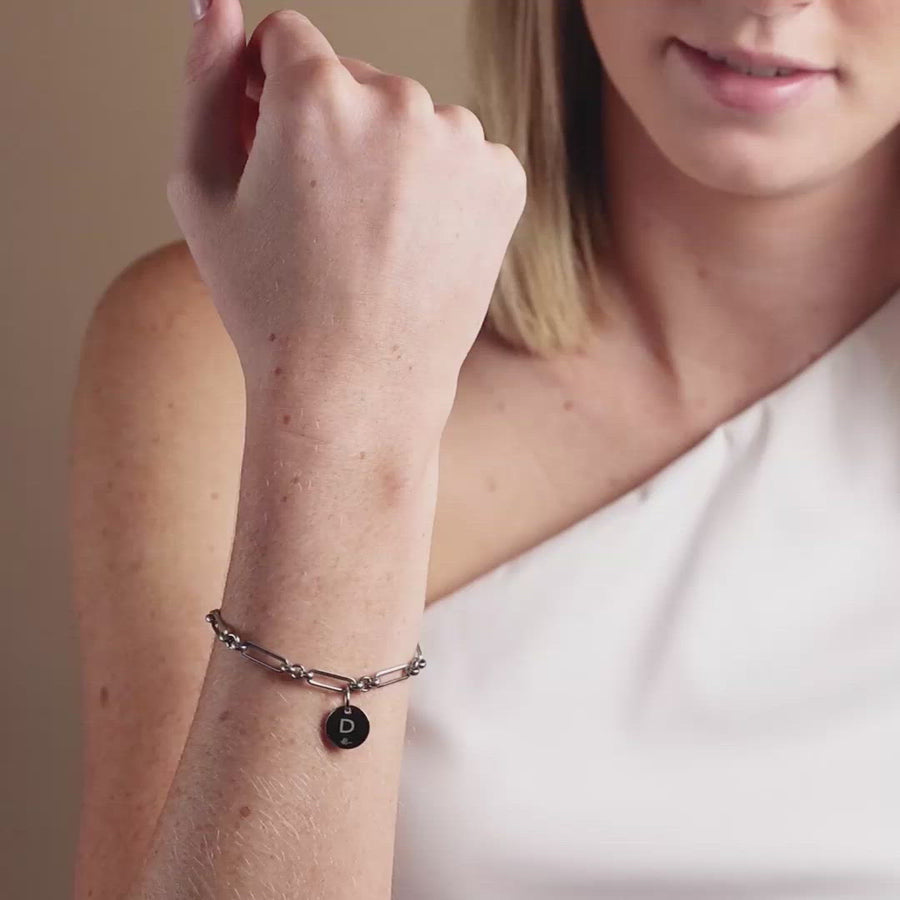 Woman wearing Solar Link Bracelet in Stainless Steel