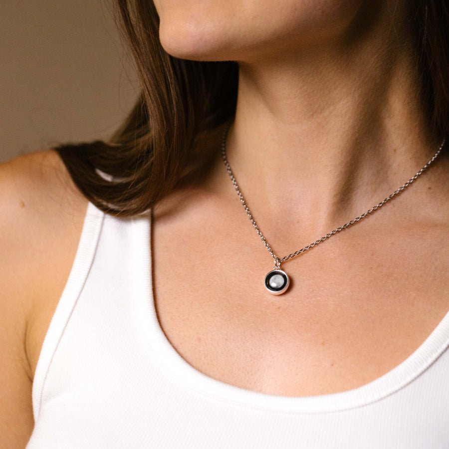 Woman wearing The Luna Mia Necklace
