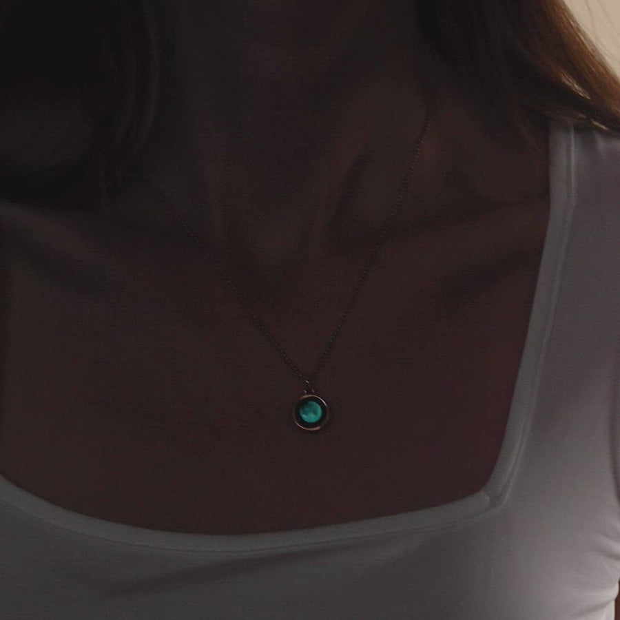 Glow in the dark rose gold moon phase pendant necklace with beaded chain