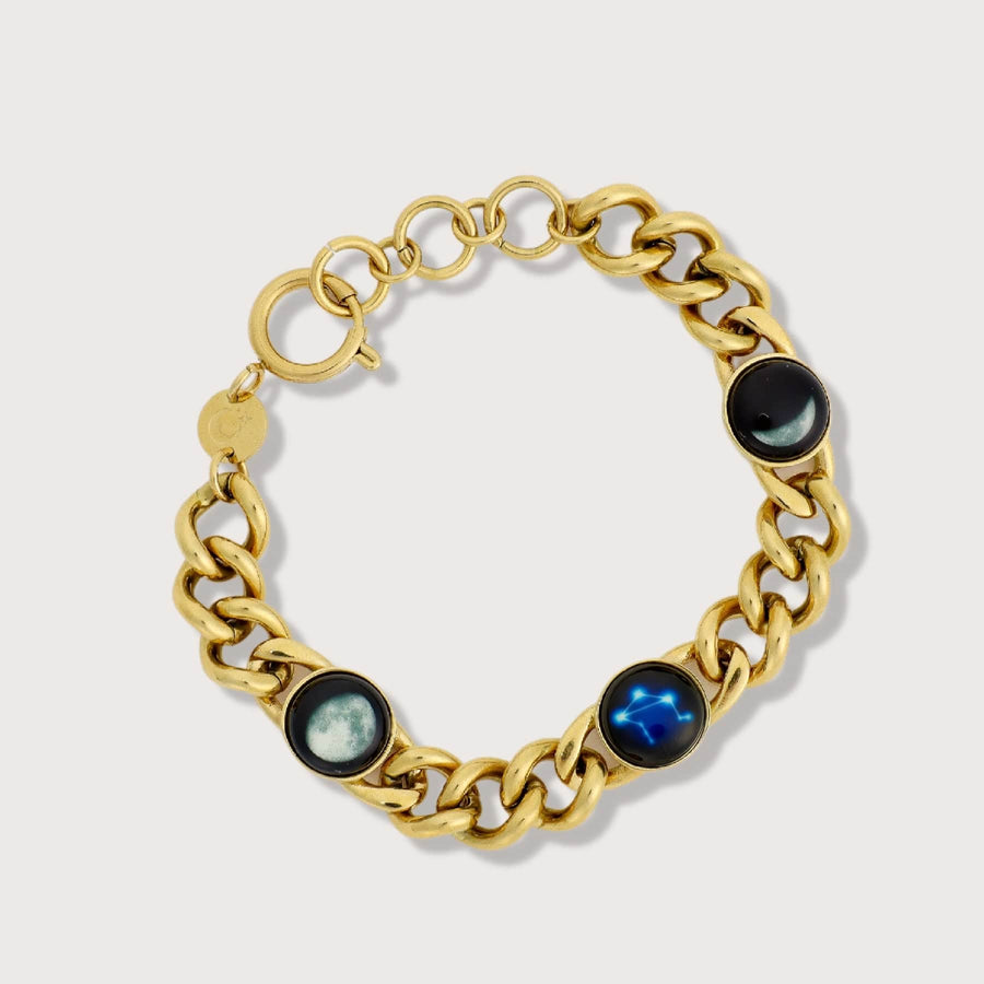 2 Moon and 1 Constellation Pleiades Bracelet in Gold