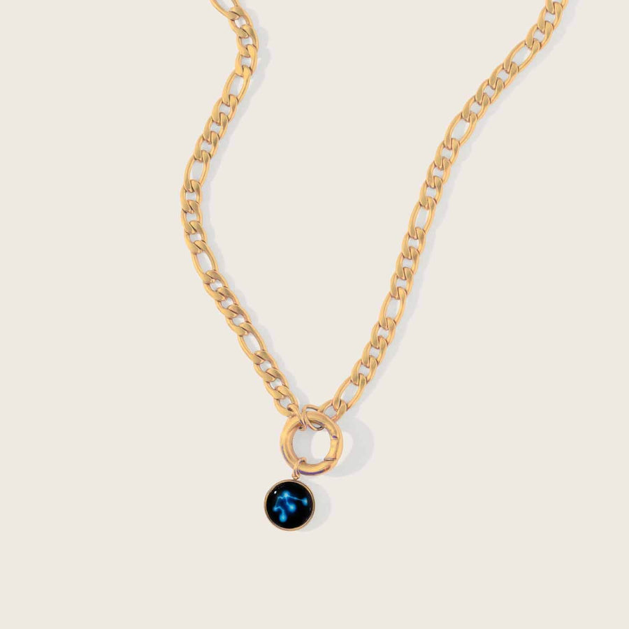 Gold plated  curb chain necklace with constellation astrology pendant 