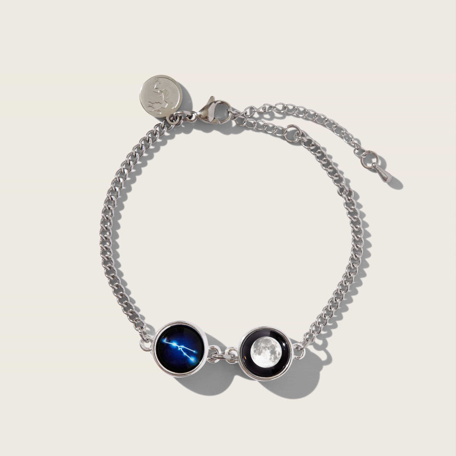 stainless steel zodiac and moon phase bracelet 
