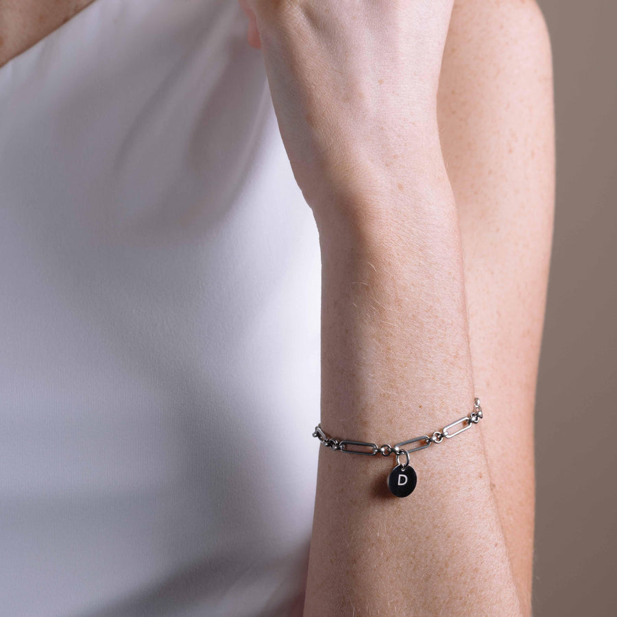 Woman wearing Solar Link Bracelet in Stainless Steel