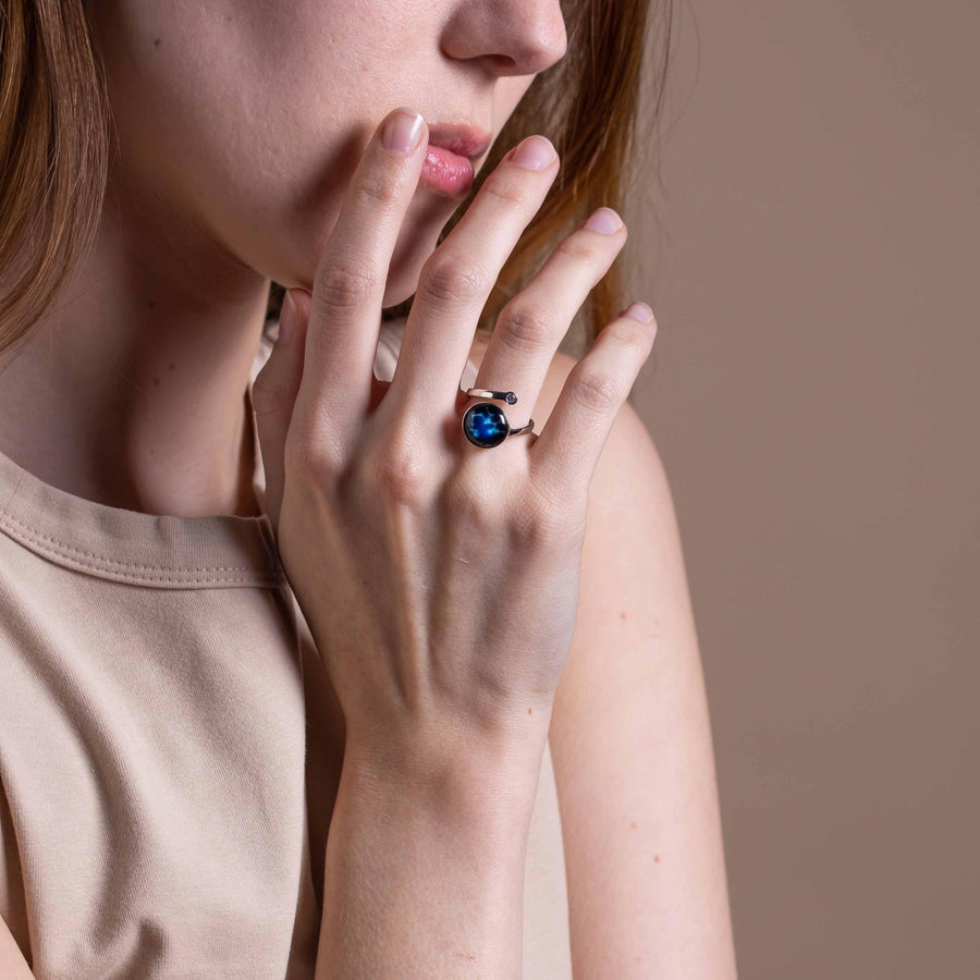 The Astral Cosmic Spiral Ring in Rhodium