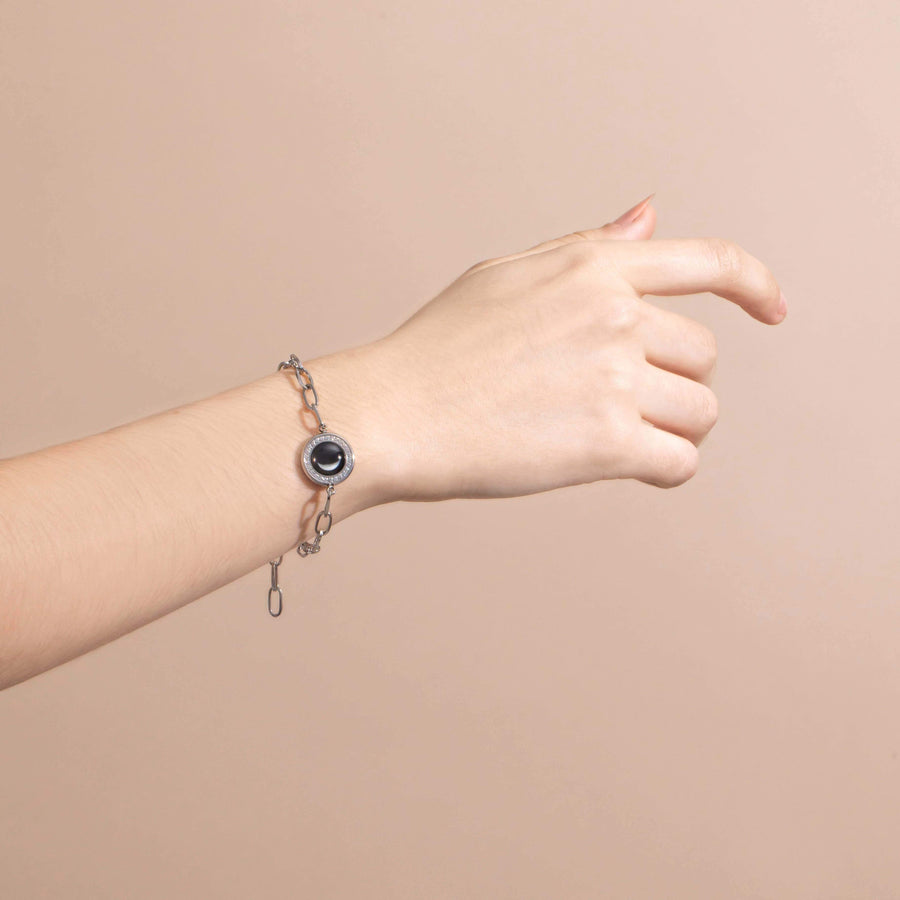 Woman wearing The Asterism Link Bracelet in Stainless Steel