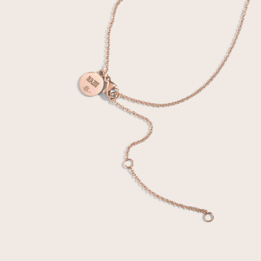 Engravable tag on Sky Light Rose Gold Necklace