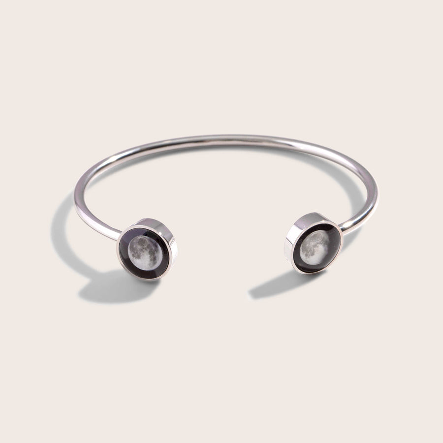 2 moon phase cuff bracelet in stainless steel