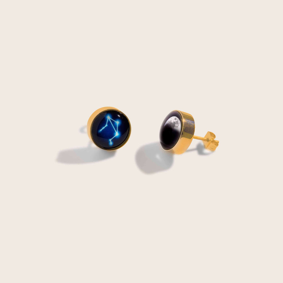 gold plated constellation astrology and moon phase stud earrings