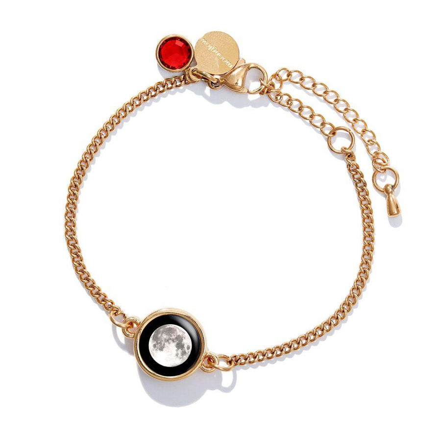 Moon phase light red Birthstone Pallene Bracelet in Gold