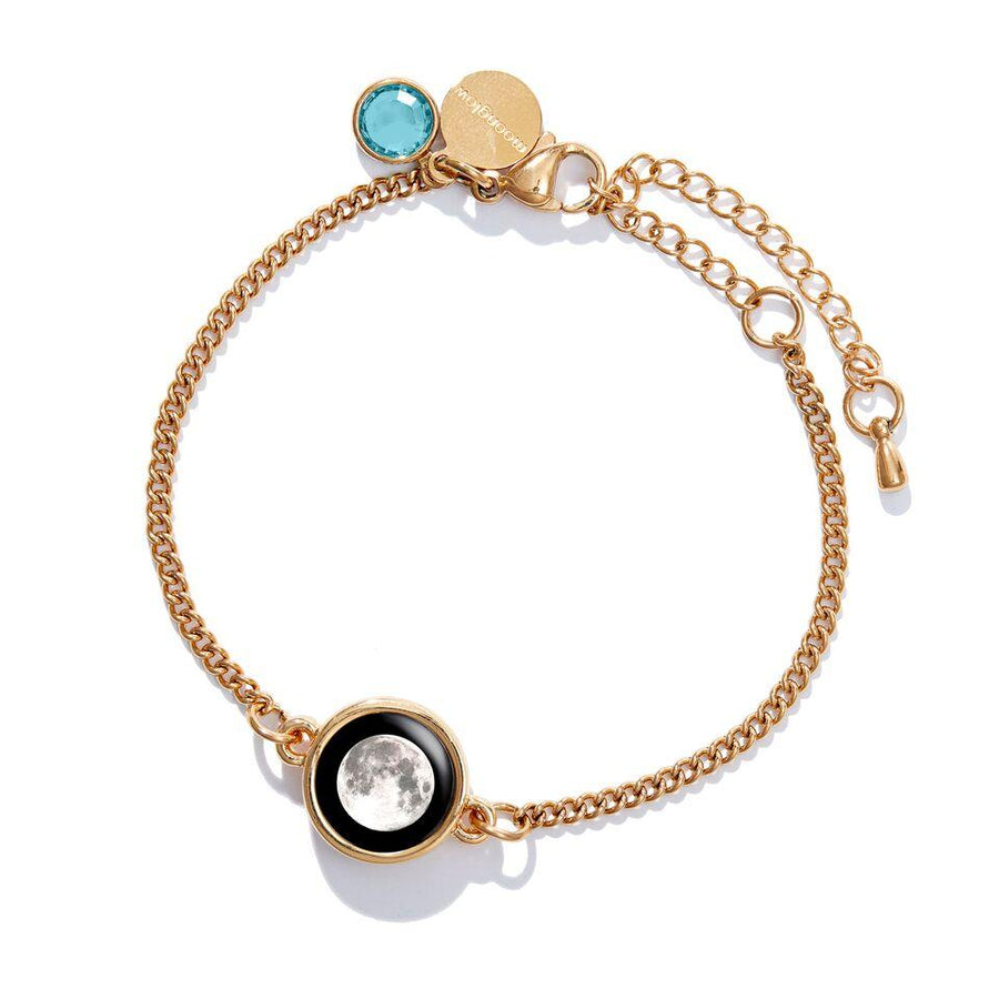 Moon phase light blue Birthstone Pallene Bracelet in Gold