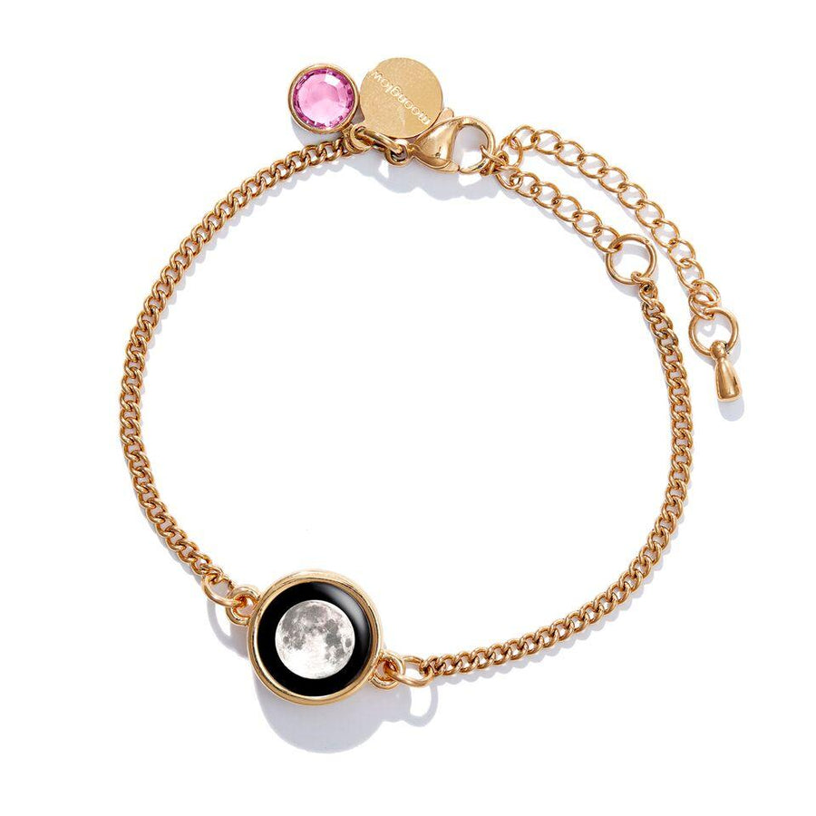 Moon phase bright pink Birthstone Pallene Bracelet in Gold