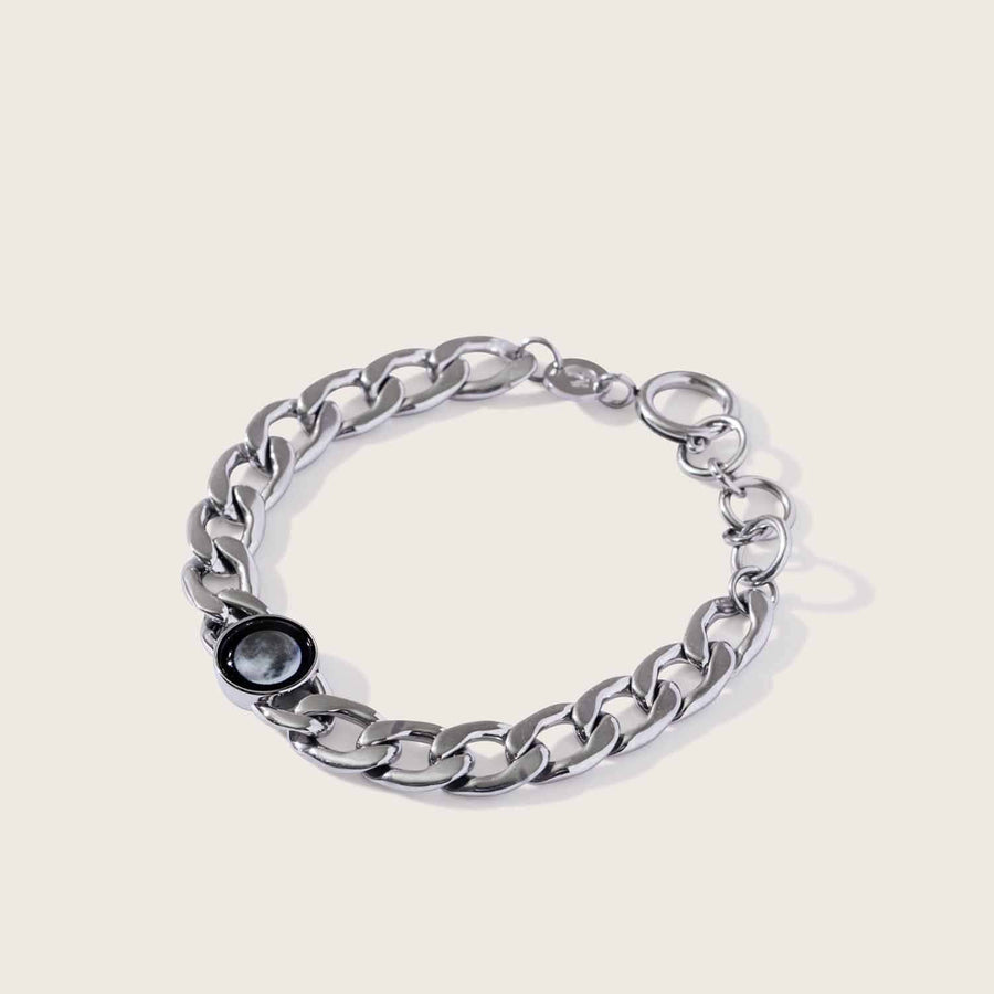 Moon phase link bracelet in stainless steel