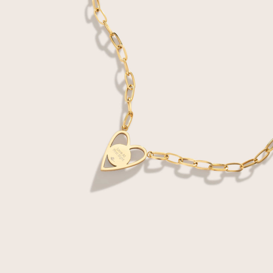 Engravable back of Moon phase Atlas Heart Necklace in Gold