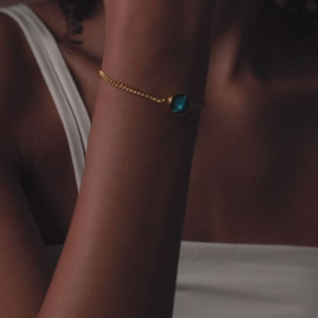 Video of woman wearing constellation astrology adjustable rose gold bracelet