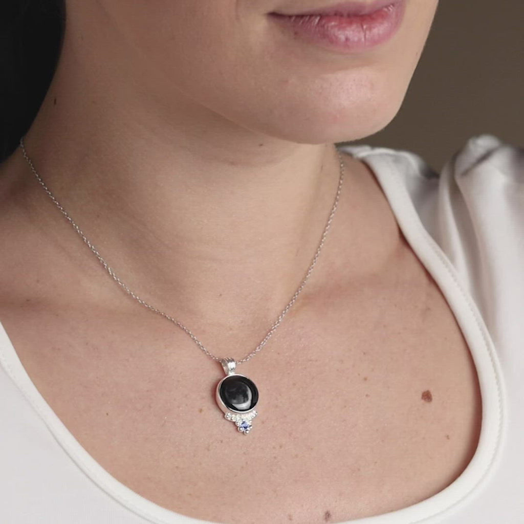 Video of woman wearing Classic Silver Birthstone Necklace