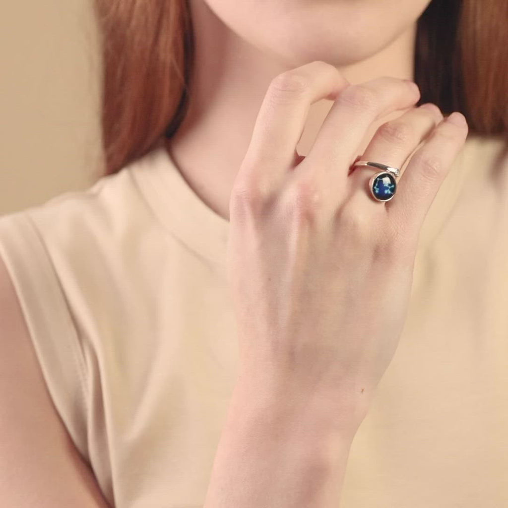 Video of woman wearing rose gold constellation astrology adjustable ring