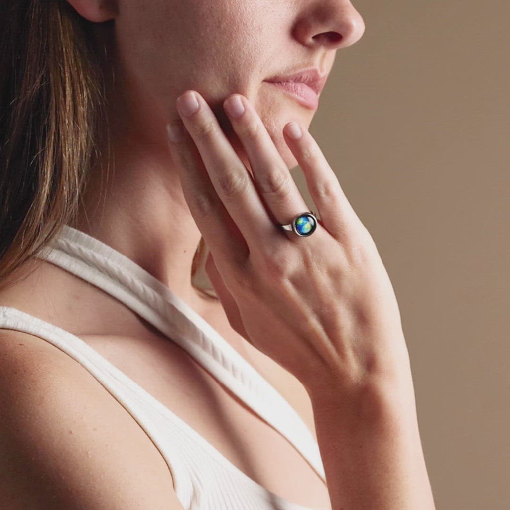 Video of woman wearing Stainless steel Earthglow Milestone Ring