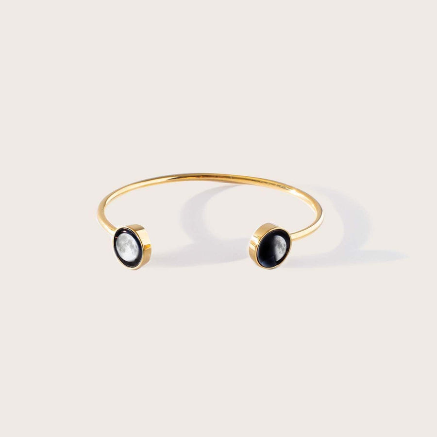 Gold plated two moon phase cuff bracelet 