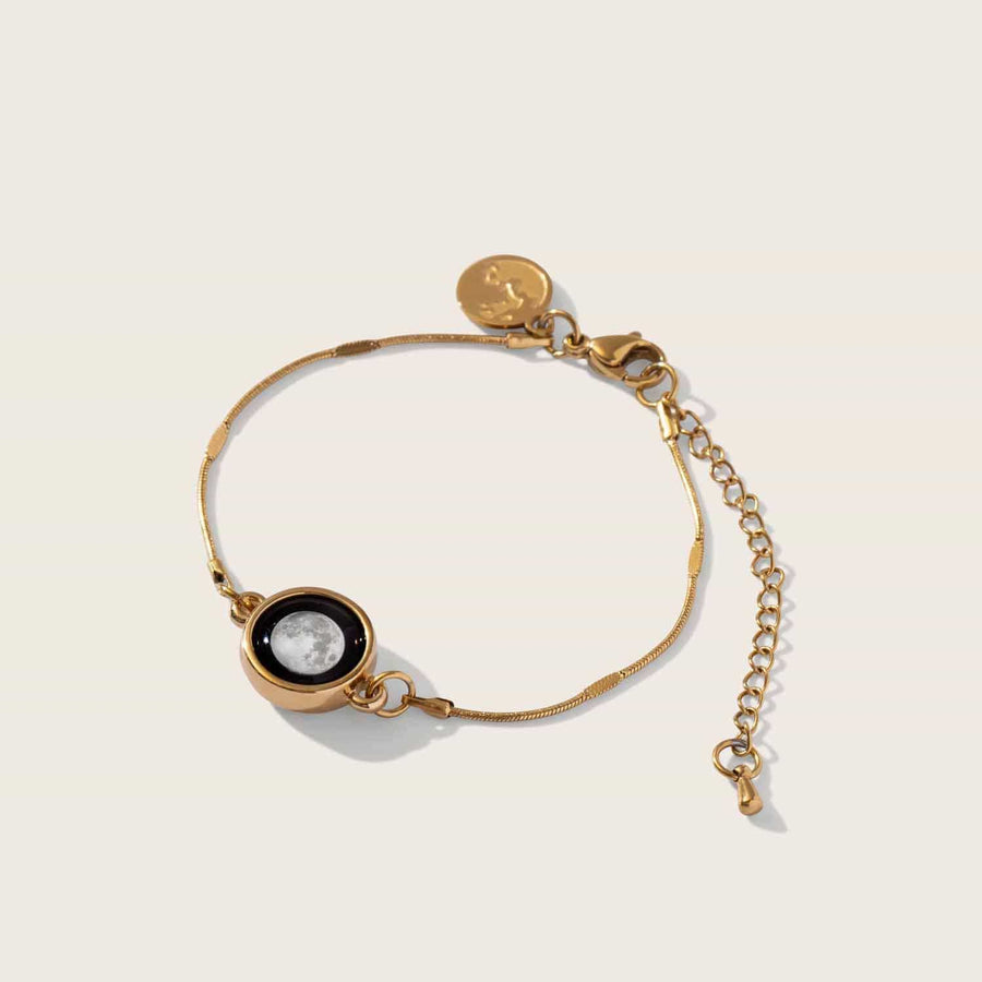 Gold plated adjustable moon phase pendant bracelet