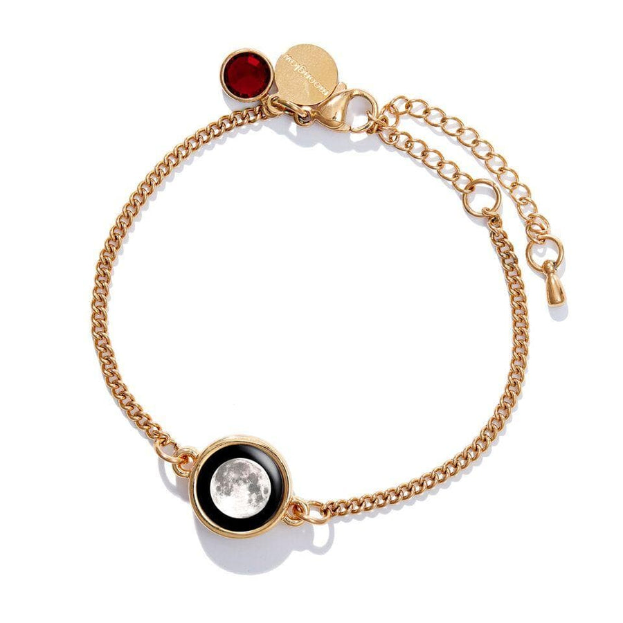 Moon phase dark red Birthstone Pallene Bracelet in Gold