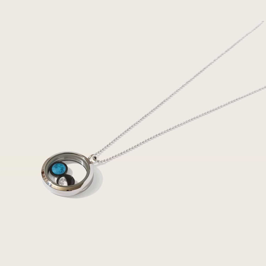Two moon phase locket necklace in stainless steel 