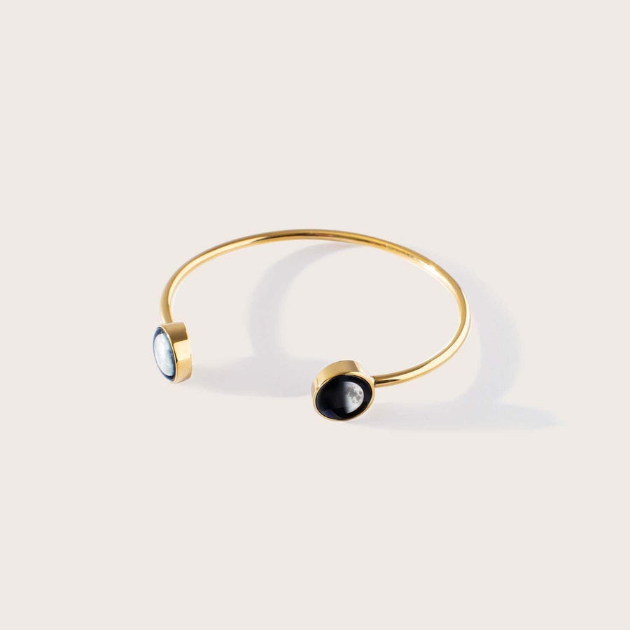 Gold plated two moon phase memory cuff bracelet