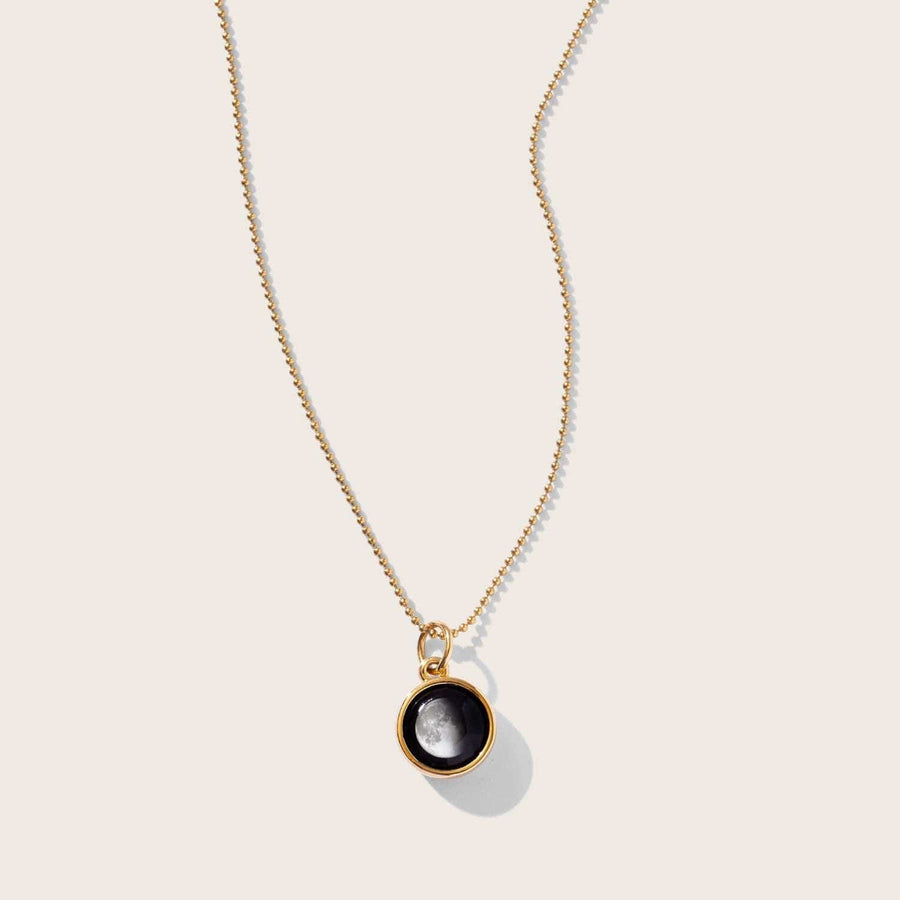 gold plated moon phase pendant necklace with beaded chain