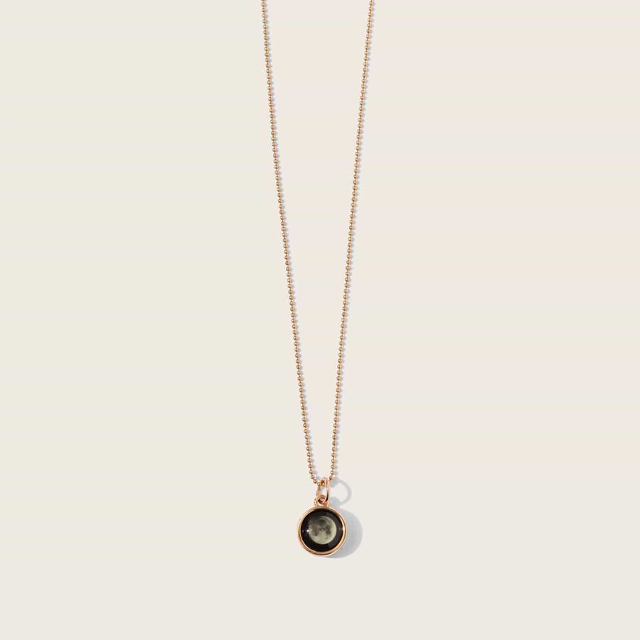 rose gold moon phase pendant necklace with beaded chain