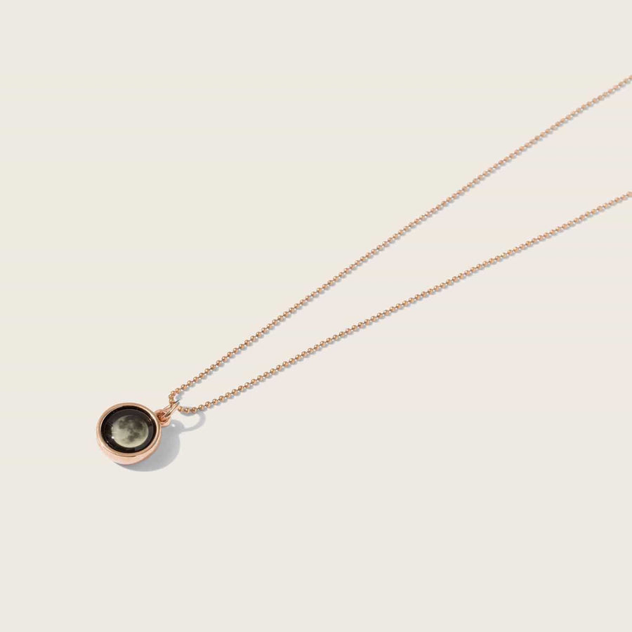 rose gold moon phase pendant necklace with beaded chain